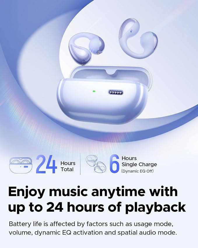 SoundPEATS PearlClip Pro Clip-on Earbuds in Vibrant Purple, Ultra Comfortable Open Ear Design, Hi-Res Sound, Stable BT 6.0, 24H Battery, IPX5 - Purple