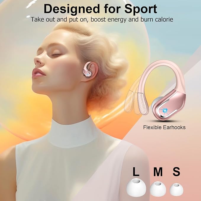 Wireless Earbuds, 75hrs Bluetooth 5.4 Headphone Sport, 2026 Bluetooth Earbuds Deep Bass Over Ear Buds with Earhooks, ENC Noise Cancelling Earphone Mic, IP7 Waterproof for Workout/Running/Gym Rose