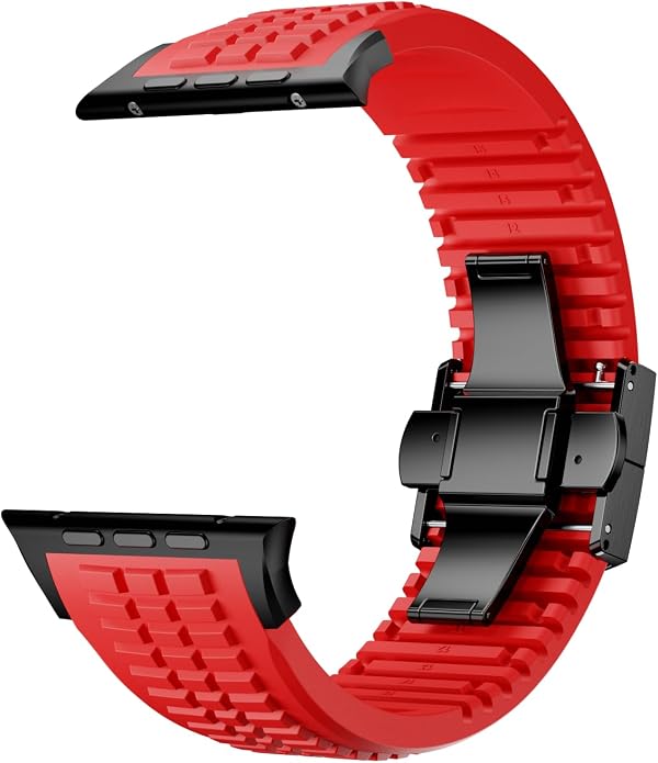 Silicone Watch Band Compatible with iWatch Ultra 2 / Ultra/Series 10 9 8 7 (44mm 45mm 46mm 49mm), Sport bands with Folding buckle, Rugged Heavy Duty Modern Design for Men