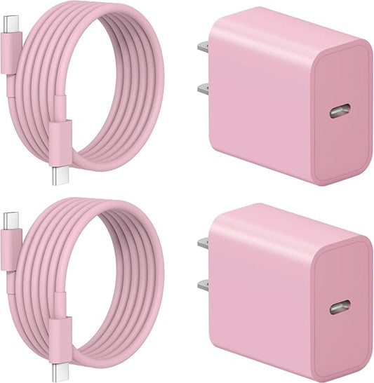 iPhone 17 16 15 Charger Fast Charging 2+2Pack 20W USB C Wall Charger with 6FT Fast Charging Cable Compatible with iPhone 17/17 Air/17 Pro/17 Pro Max/iPhone 16/15 Series, iPad Pro/AirPods - Pink
