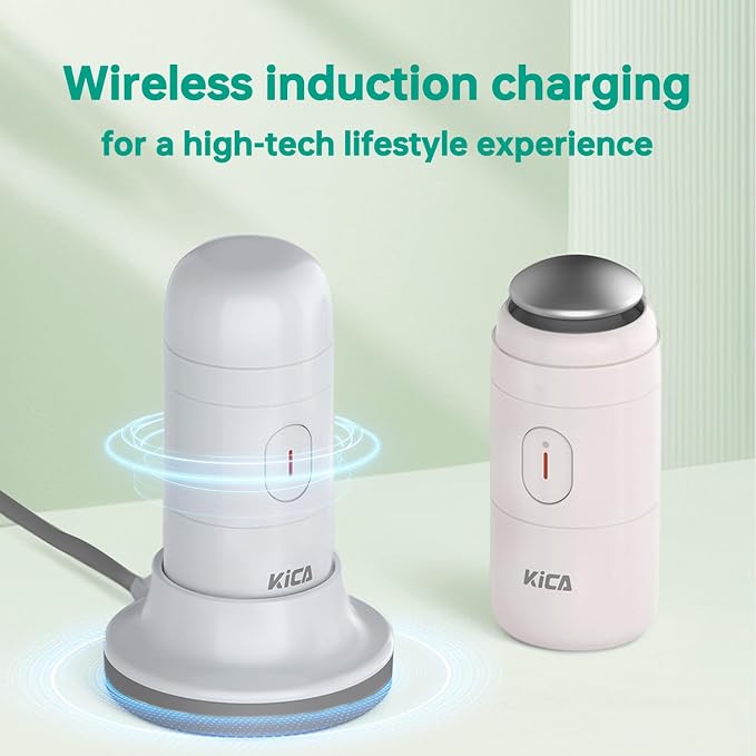 KiCA Facial Cleansing Brush with Dual Silicone Heads - Waterproof Electric Wash Device, Wireless Charging & Travel-Friendly for Deep Cleaning (Pale Pink)