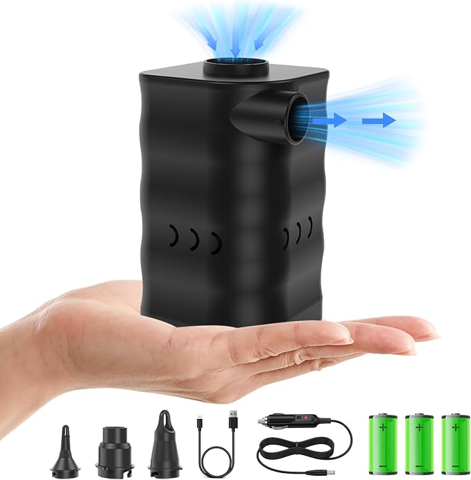 Woowind AP6 6000 mAh Air Pump for Inflatables Pool Pump 12V Air Mattress Pump Battery Powered Portable Air Pump with Car Adapter for Pool Floats, Swimming Rings, Air Bed, Air Sofa