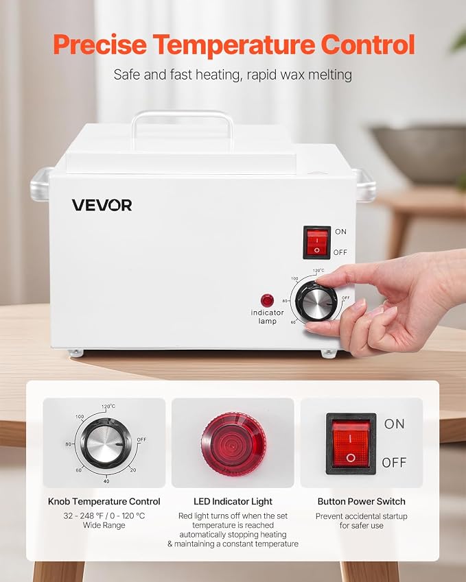 VEVOR Single Wax Warmer, 3000ML 300W Professional Wax Warmer for Hair Removal, 32 ℉- 248 ℉ Adjustable & Non-Stick Waxing Heater Pot with 100PCS Waxing Sticks for Home Use, Beauty Salon, Spa