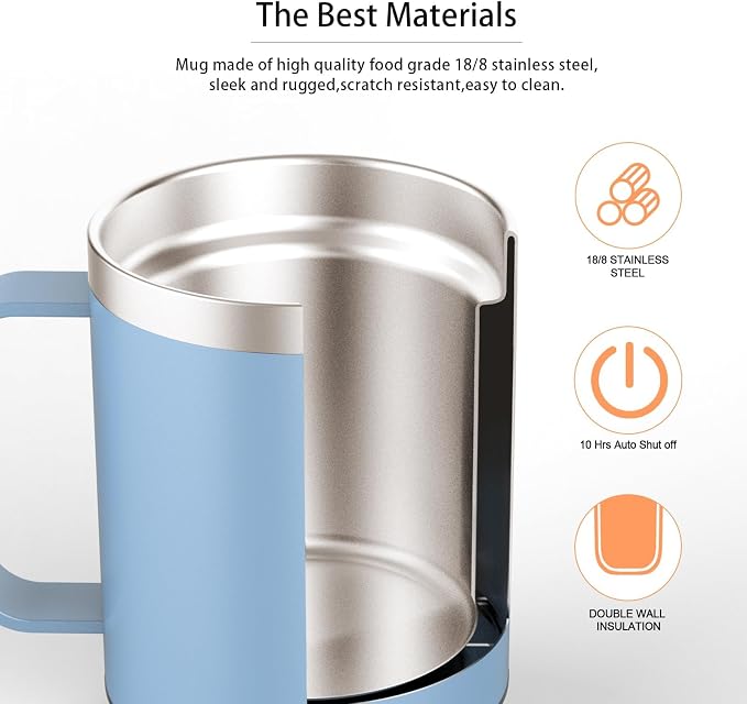 Smart Temperature Control Coffee Mug for Desk,Heated Cup with 10H Auto Shut-Off, USB Powered Mug Warmer Set (12oz-Sky Blue)