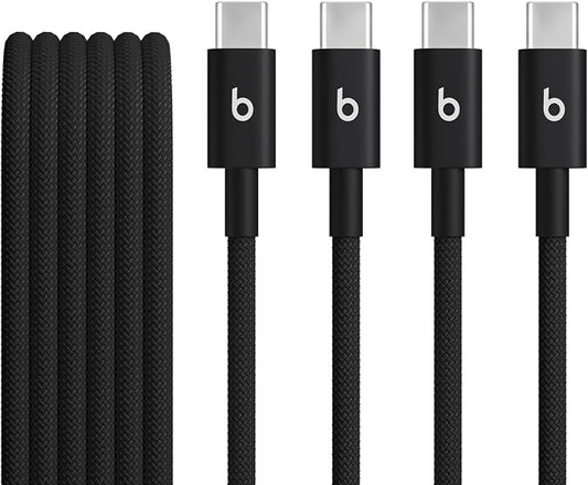 Beats USB-C to USB-C Woven Cable 2 Pack Fast Charging Durable/Tangle-Free Compatible Charger for Apple & Android Devices (1.5 m, 5 ft) - Bolt Black