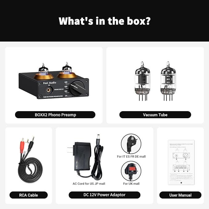 Fosi Audio Box X2 Phono Preamp, Mini Stereo Audio Hi-Fi Preamplifier with Gain Gear, Pre-Amplifier for MM Turntable Phonograph and Record Player, with DC 12V Power Supply
