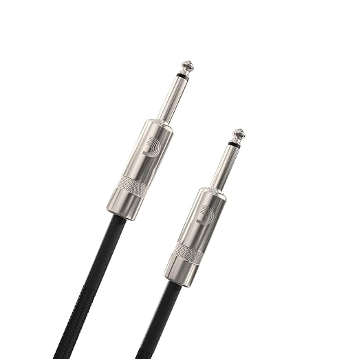 D'Addario Guitar Cable - Guitar Lead - Instrument Cable - Guitar Accessories - Custom Series Braided Cable - 20 Feet/7.62 Meters - Black - 1 Pack