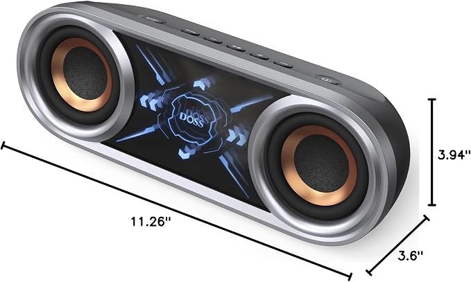 DOSS SoundBox Pro+ P400 Bluetooth Speaker, 50W Loud Stereo Sound, Deep Bass, 26H Playtime, Cool Mirror Lights, Bluetooth 5.3, IPX5 Waterproof, Portable for Outdoor, Beach, Pool, Camping, Party-Grey