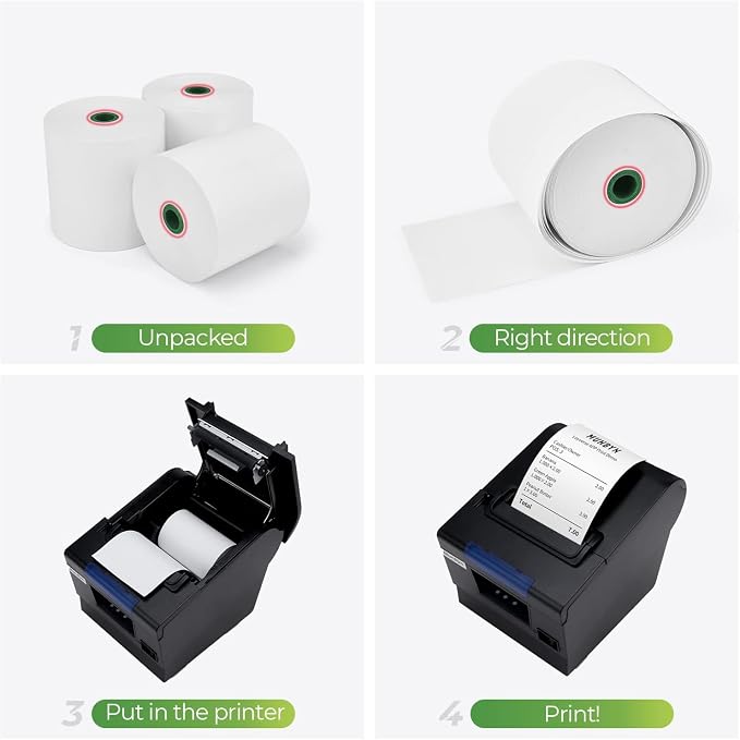 MUNBYN Thermal Paper 3 1/8 x 230ft, 5 Rolls Receipt Paper Work for Star Micronics TSP100 TSP143 Epson 80mm Receipt Printer Square POS Register Credit Card Terminals, Pos Register Paper BPA Free