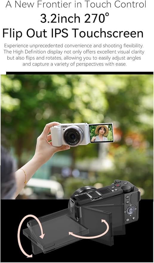 ORDRO G930 5K 64MP Digital Camera for Photography, Autofocus Video Camera 3.2'' Flip Vlogging Camera with 5X Optical Zoom-Compact Travel Cameras with 2 Batteries 64G Card