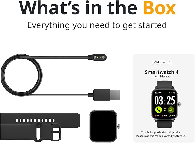 Spade & Co Health Smartwatch 4 - Smartwatch for Men & Women, Heart Rate, Sleep & SpO2 Monitor, Pedometer, Fitness Tracker, Answer/Make Calls IP68 Waterproof iOS & Android Compatible