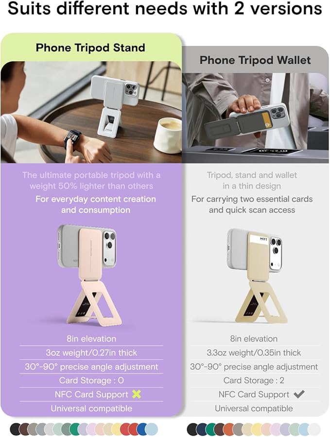 MOFT Phone Stand, Magnetic Phone Tripod Stand Stain-Resistant MOVAS Leather & Angle Adjustment & Strong Magnets Tripod for iPhone 17/16/15/14/13/12 (Included Metal Ring)-Peony