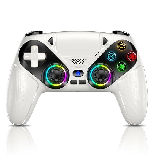 Nonbliep LED Wireless Controller for PS5, Compatible with PS5/PC, Dual Vibration, Macro/Turbo Function, 6-Axis Motion Control, 3.5mm Audio Jack Gamepad with Speaker - White