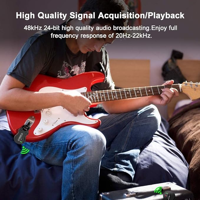 LEKATO 5.8Ghz Wireless Guitar System 4 Channels Audio Digital Guitar Transmitter Receiver