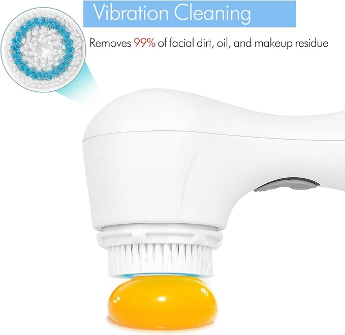 Microtree Electric Facial Cleansing Brush and Brush Head Replacement, Sonic Vibrating Rechargeable Face Scrubber Exfoliator, 2 Speeds for Gentle Clean
