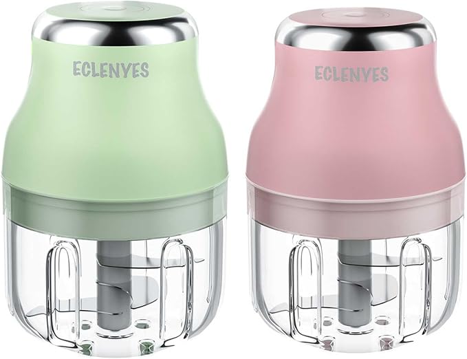 2Pcs 250ML Electric Garlic Chopper, Mini Portable Veggie Chopper, Garlic Grinder Masher Onion Chopper, Blender to Vegetable, Wireless Food Processor for Ginger, Chili, Fruit, Meat, etc