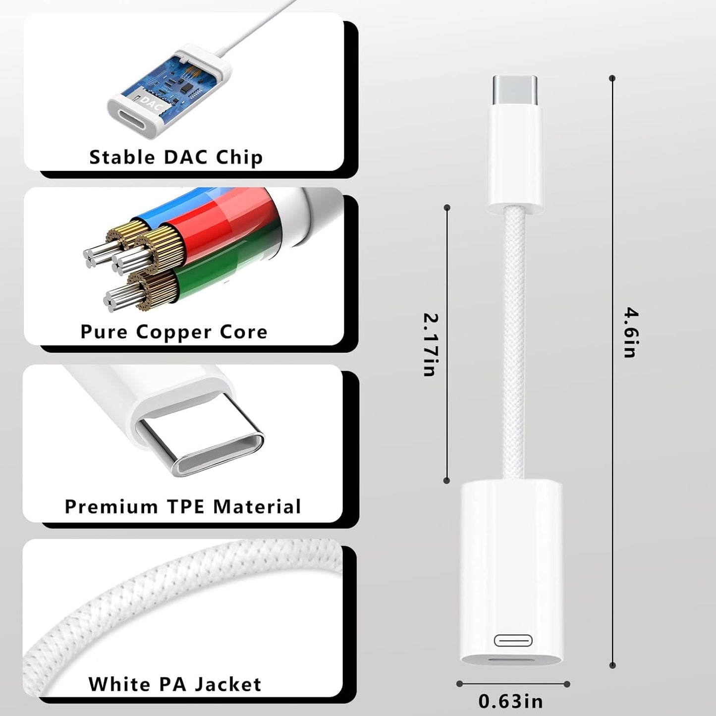 USB C to Lightning Headphone Audio Adapter, Type C Male to Female Lightning Earphone Converter with Charge/Data Transfer, Compatible with iPhone 17/16/15 Plus/Pro/Max, iPad Pro/Air 6/5/4, MacBook