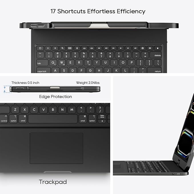Keyboard Case for iPad Air 13-inch M4 M3 M2 & iPad Pro 13 inch M5 M4 & iPad Pro 12.9-inch 6th 5th 4th 3rd Gen: Wireless 360 Rotating, Trackpad Backlit Pencil Holder, Black