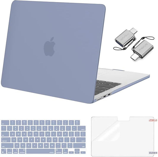 MOSISO Compatible with MacBook Air 13 inch Case M5 2026 M4 2025 M3 M2 2024-2022 A3449 A3240 A3113 A2681, Hard Shell&Keyboard Cover&Screen Film&Type C for MacBook Air 13.6 inch Case, Lavender Gray