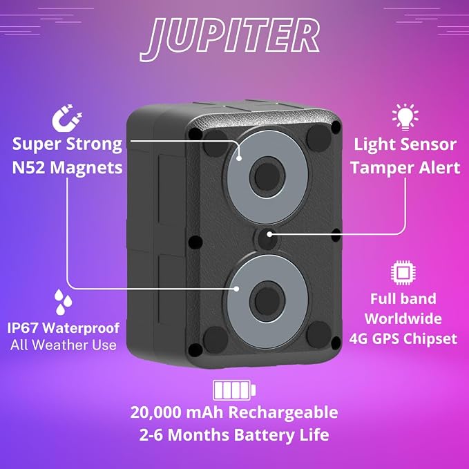 PlanetGPS (Jupiter) - Magnetic Waterproof GPS Tracker for Vehicles GPS Tracker for Cars Trucks with Worldwide Coverage (2 to 6 Months Battery) - Subscription Required (Starting $5.00 / Month)