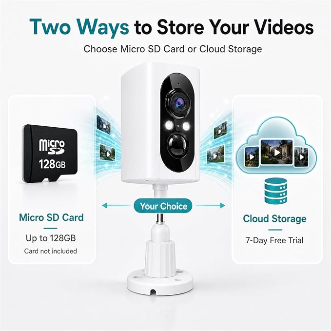 2K Security Cameras Wireless Outdoor, 355° Pan Rotate, Battery Powered, Color Night Vision WiFi Cameras, AI Motion Detection, Cloud/SD Storage, IP65, Alert & Alarm, Cameras for Home Security, 2 Pack