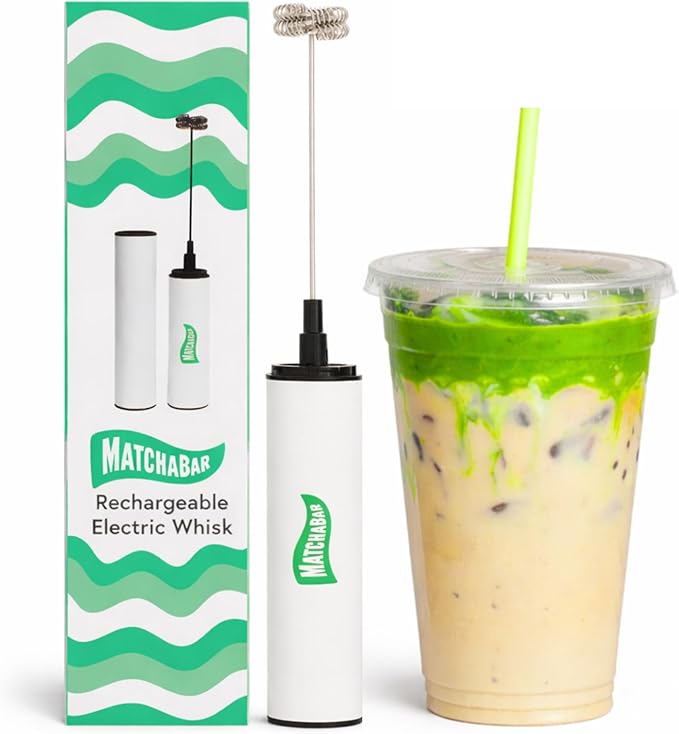 MatchaBar Electric Milk Frother Hand Blender - Stainless Steel Electric Matcha Whisk, Handheld Drink Mixer for Coffee, Greens & Protein - Easy to Clean USB Rechargeable High-Speed Immersion Blender