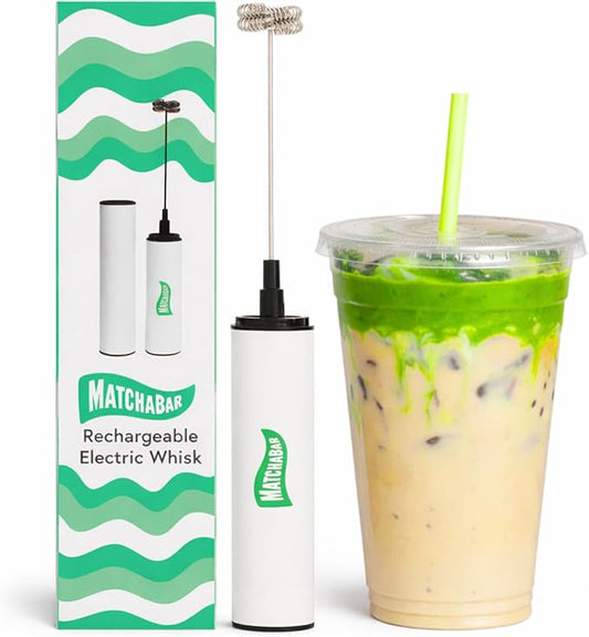 MatchaBar Electric Milk Frother Hand Blender - Stainless Steel Electric Matcha Whisk, Handheld Drink Mixer for Coffee, Greens & Protein - Easy to Clean USB Rechargeable High-Speed Immersion Blender