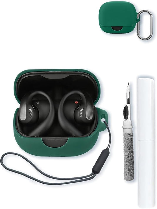 Case for Anker Soundcore AeroFit Pro True Wireless Earbuds,Soft Protective,BOVUGAC Silicone Case Cover with Keychain & Cleaning Kit & Lanyard for Soundcore AeroFit Pro by Anker-Green