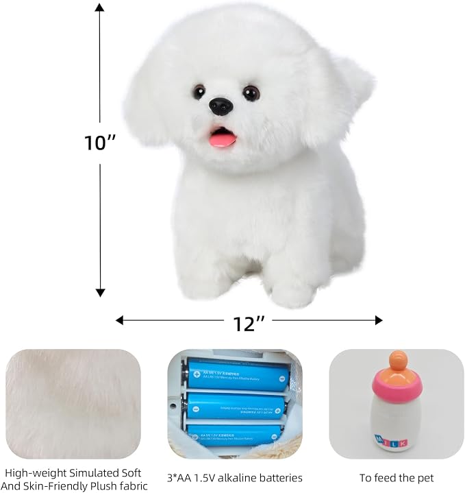 CU-MATE Interactive Maltese Simulation Dog-Realistic Puppy Electronic Toy Dog with Walking/Barking/Wagging Tail/Talking- Robotic Pet Toy Present Gift for Toddler Girls Boys
