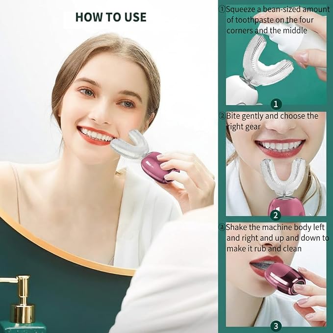 360° U-Shaped Toothbrush, Newupgrade Sonic Electric Toothbrushes for Adults, Multiple Brush Heads Options, IPX7 Waterproof, 360° Cleaning Suitable for People with Limited Mobility