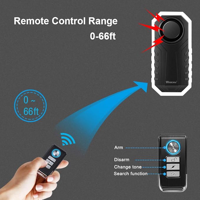 WSDCAM Bike Alarm with Remote 2 Pack, 113dB Wireless Anti-Theft Vibration Alarm Door Alarm Motorcycle Bicycle Vehicle Security Alarm System