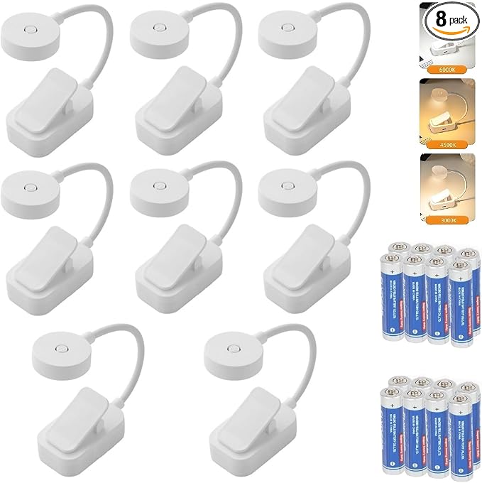 8 Pack Book Light Bulk for Reading in Bed， 3 Color Temperature Reading Light，Adjustable Brightness，Clip on to Book for Reading at Night，Great Gifts for Kids，Book Lovers，AAA Battery Powered