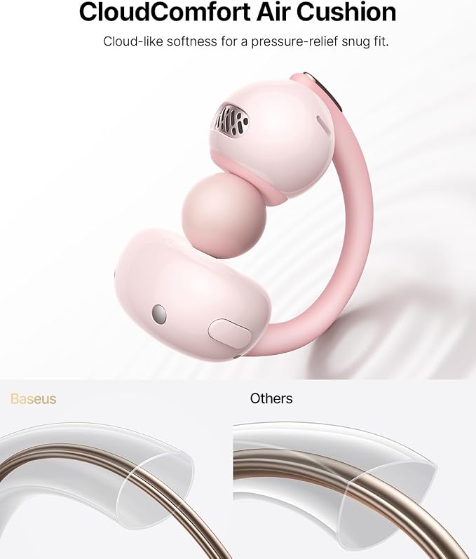 Baseus Bowie MC2 Air Open Ear Clip-on Earbuds, CloudComfort Air Cushions for Workout Running, 11mm Drivers Super Bass 2.0, IP67 Waterproof, 40H Playtime, Flexible Secure Fit Earbuds