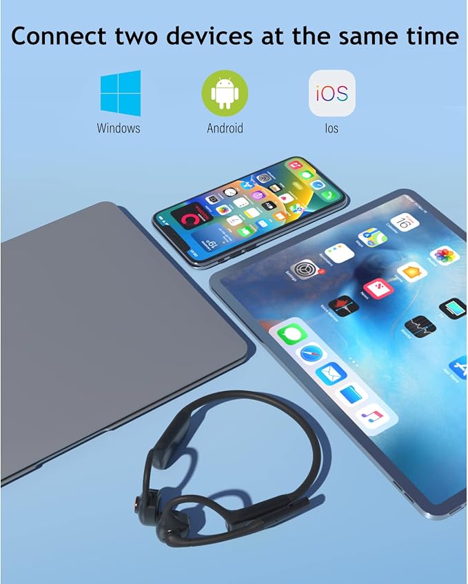MONODEAL Bone Conduction Headphones with Mic,Open Ear Headphones Wireless Bluetooth 5.1/Mute Function/Multi-Point Capable,Air Conduction Headset with Noise Canceling Mic,for Driving Home Office