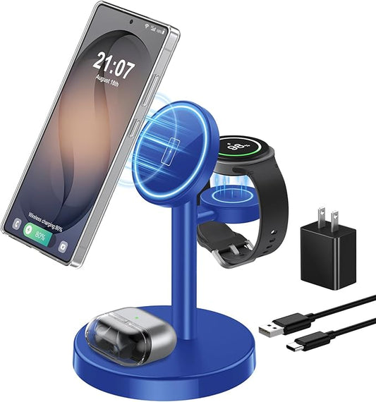 Magnetic Wireless Charger for Samsung, 3 in 1 Super Fast Charging Station Compatible with MagSafe, Phone Charger Stand for Samsung Galaxy S26 Ultra S25 Z Fold/Flip 7, Watch Ultra 8 7 6, Buds 4/3 Pro
