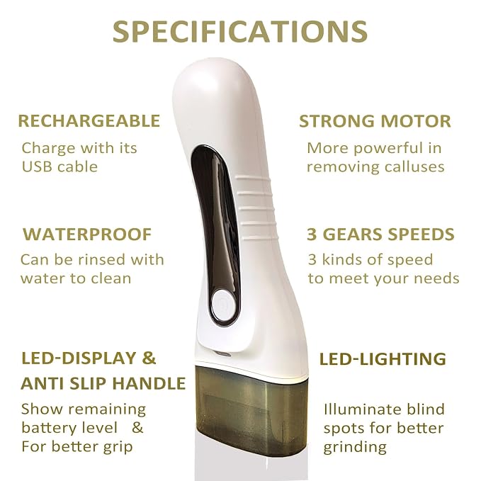 Electric Callus Remover for feet - FSA Eligible - Portable Rechargeable Electric Foot Files with 3 Heads - Pedicure Kit for Dry Dead Hard Cracked Skin