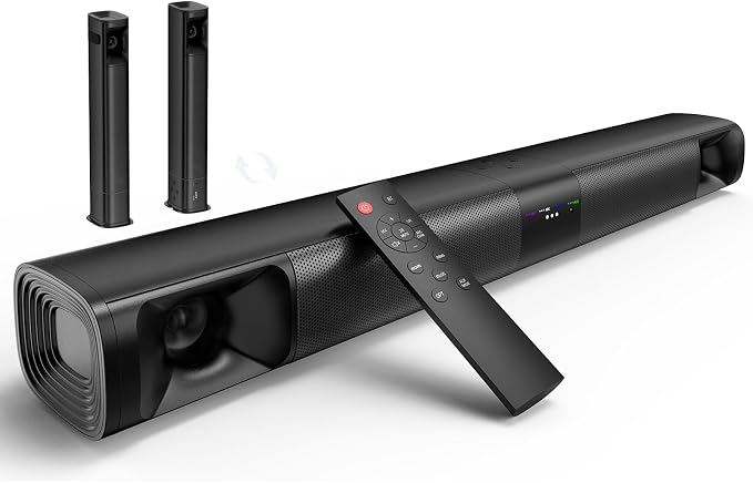 Sound Bar for Smart TV, 80W Surround Sound System, 2-in-1 Detachable Design, 2.0 Channel Soundbar, 4 Woofers & Dual Horn Tweeters, Bluetooth5.3 ARC AUX Optical Home Theater Speaker