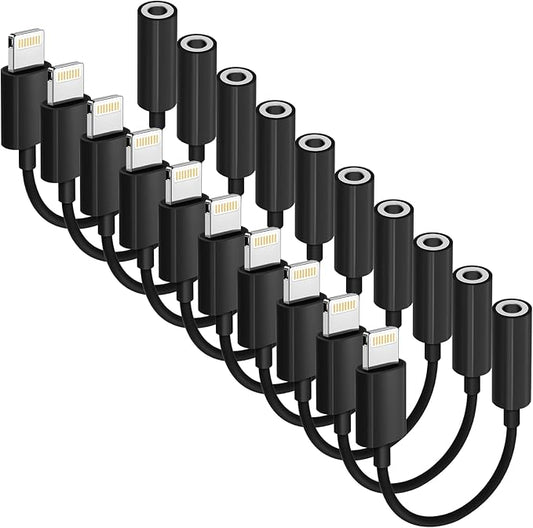 Apple MFi Certified 10 Pack Lightning to 3.5 mm Headphone Jack Adapter for iPhone, iPhone Aux Adapter Converter Dongle Audio Cable Compatible with iPhone 14 13 12 11 X XS 8 7 Black