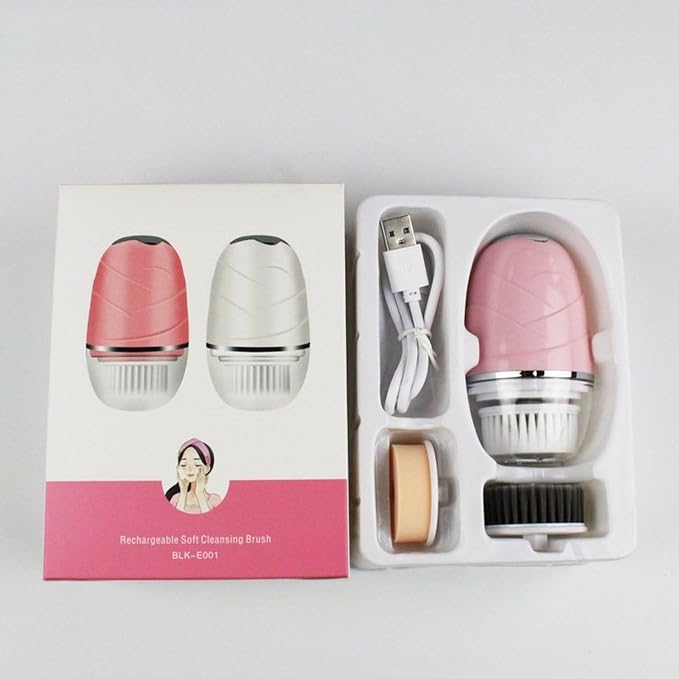 Facial Cleansing Brush, Electric Face Scrubber with 3 Brush Heads & 2 Modes, Waterproof Rechargeable Spin Cleanser for Gentle Cleansing & Massaging
