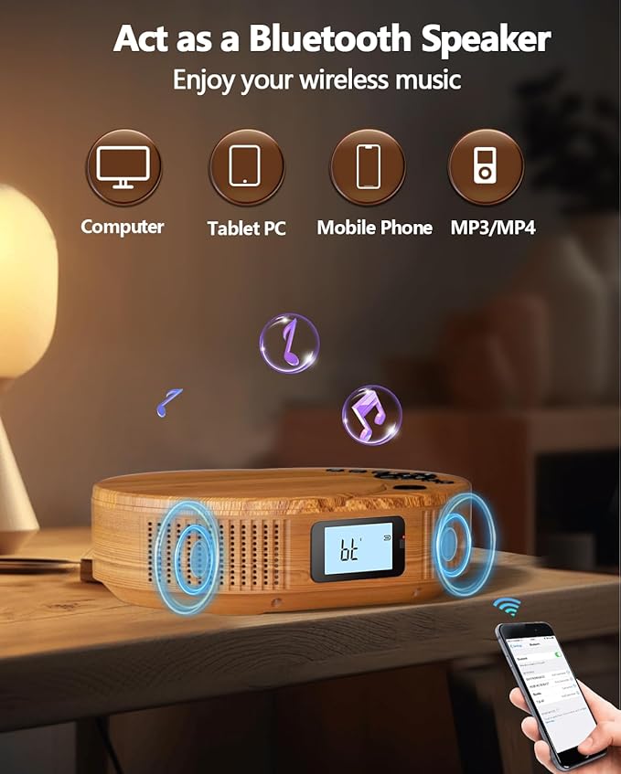 CD Player Portable, FELEMAN Upgraded Portable CD Player & Bluetooth Speaker 2 in 1 Combo, Rechargeable Boombox CD Players for Car/Home with Remote Control, FM Radio, Support AUX/USB, Headphone Jack