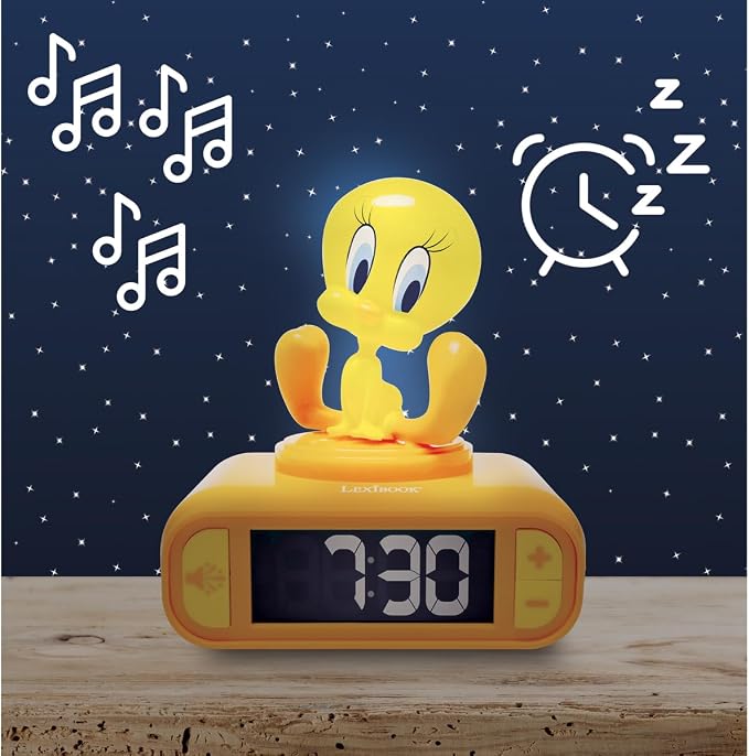 LEXIBOOK, Tweety Night light Alarm Clock with sounds, Yellow, RL800TW
