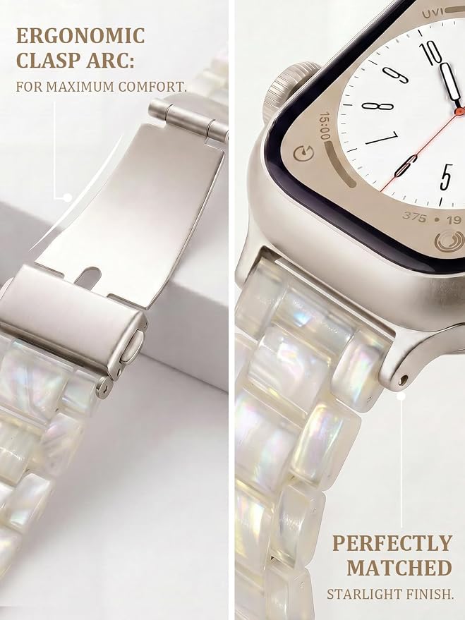 V-MORO Resin Bands Compatible with Apple Watch Series 8/9/10/11 Band 45mm/46mm Metal Buckle Fashion Jewelry iwatch Strap Women Bracelet for Series 7/SE/6/5/4/3/2/1/SE/SE 2(Aurora,42mm/44mm/45m/46/49mm