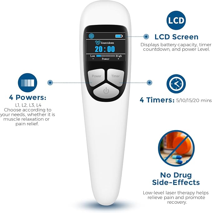 Cold Laser Therapy Device for Dog Veterinary, Handhold, Low Level Laser Red Light Therapy for Human Pain Relief Knee, Joint, Muscle, 4 Power/4 Timer, 3X 808nm + 13x 650nm