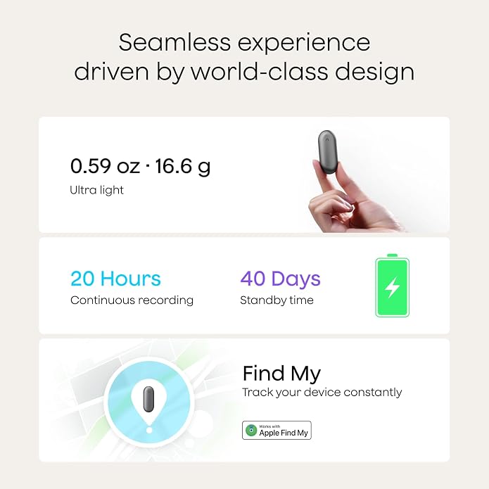 Plaud NotePin AI Voice Recorder, Voice Recorder with Adjustable Wearable Strap, Transcribe & Summarize with AI Technology, 64GB Memory
