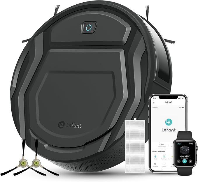 Lefant M210 Pro Robot Vacuum, Slim Quiet, 3 Adjustable Suction Levels, 6 Modes, Robot Vacuum Cleaner for Pet Hair, Hard Floors & Low Carpets, Self-Charging, WiFi/App/Alexa Control, Black