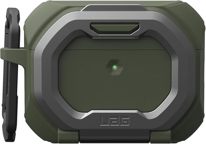 URBAN ARMOR GEAR UAG Designed for AirPods Pro 3rd Gen Case - Built-in Phone Stand Detachable Carabiner Clip Rugged Military Grade Drop Proof Protective Cover, Monarch Olive Drab/Silver
