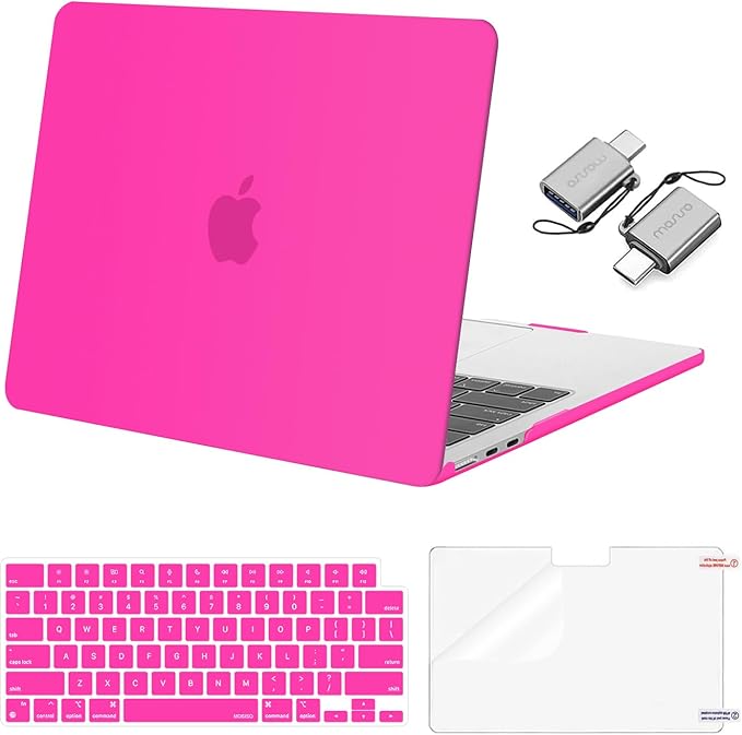 MOSISO Compatible with MacBook Air 13 inch Case M5 2026 M4 2025 M3 M2 2024-2022 A3449 A3240 A3113 A2681, Hard Shell&Keyboard Cover&Screen Film&Type C for MacBook Air 13.6 inch Case, Bright Rose