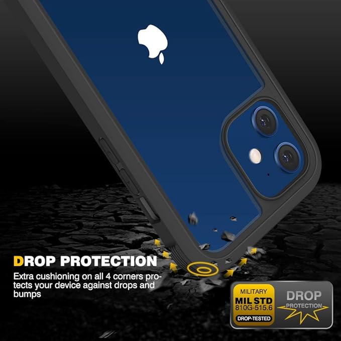 Diaclara Designed for iPhone 12/12 Pro Case, Full Body Rugged with Built-in Touch Sensitive Anti-Scratch Screen Protector, Soft TPU Bumper Case for iPhone 12/12 Pro 6.1" (Black and Clear)