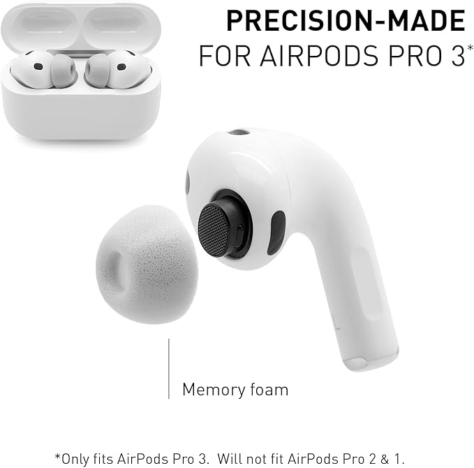 ADV. Eartune Fidelity UF-A3 | Replacement Memory-Foam Tips for AirPods Pro 3 | Secure Fit, All-Day Comfort, Superior Noise Isolation, Rich Bass, Built-in Wax Guard | Grey [Small] [3-Pairs]