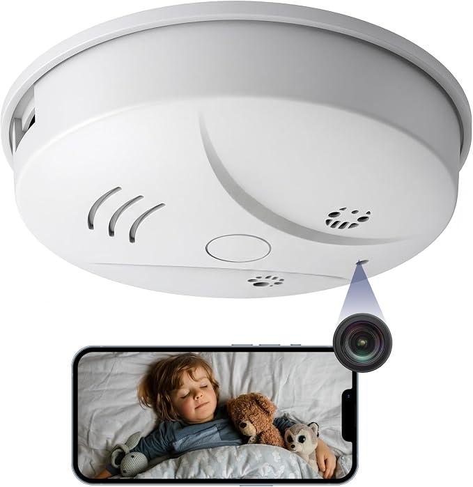 Hidden Spy Smoke Detector Camera, Indoor Wireless Nanny Cam | Hd 1080p, Motion Detection, Loop Recording, Wifi Connectionl, Night vision function, Visible Ceiling Mount For Home/Office